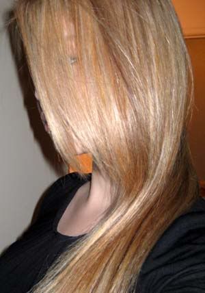 blonde hair with red lowlights. londe hair with brown