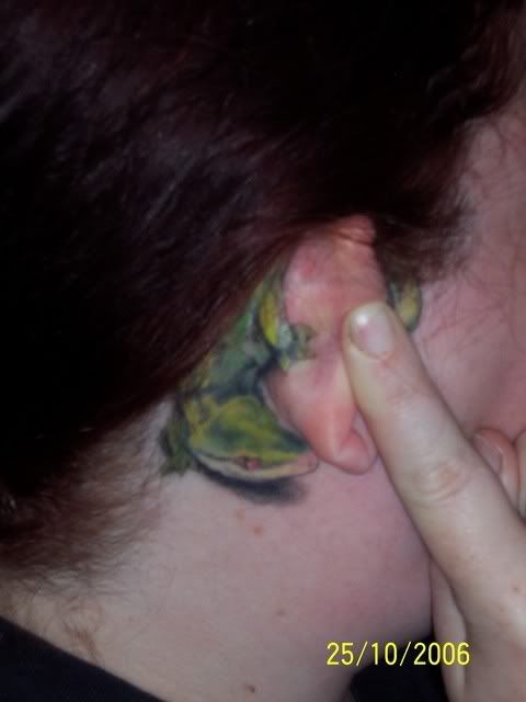 So I just got the gecko behind my ear touched up tattoo gecko