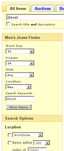 ebay refined serch